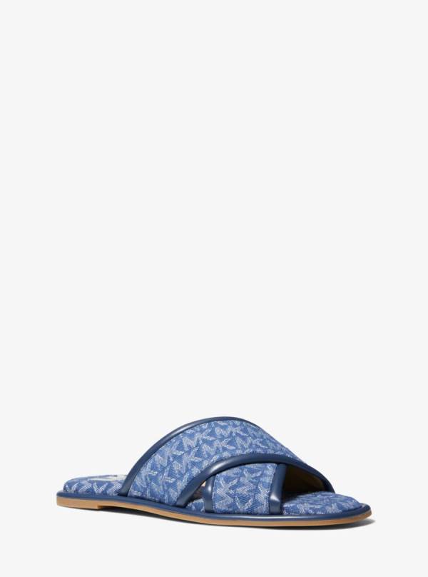 Damske Slapky Michael Kors Gideon Denim Logo Jacquard Modre - Topanky Michael Kors Vypredaj | JOZWV-2416